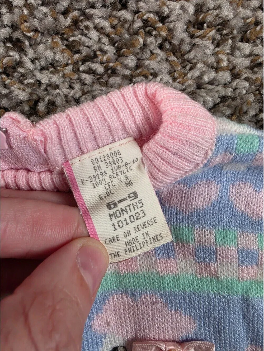Vintage Baby Girls Sz 6-9M Knit Sweater Poodle Print Pastel Colors 1980s/1990s